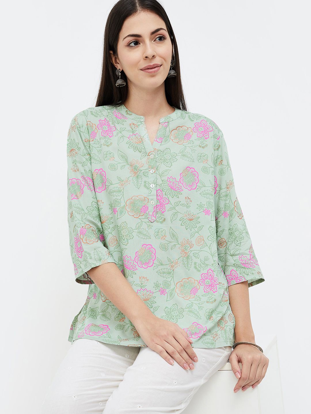 

Melange by Lifestyle Printed Straight Tunic, Green