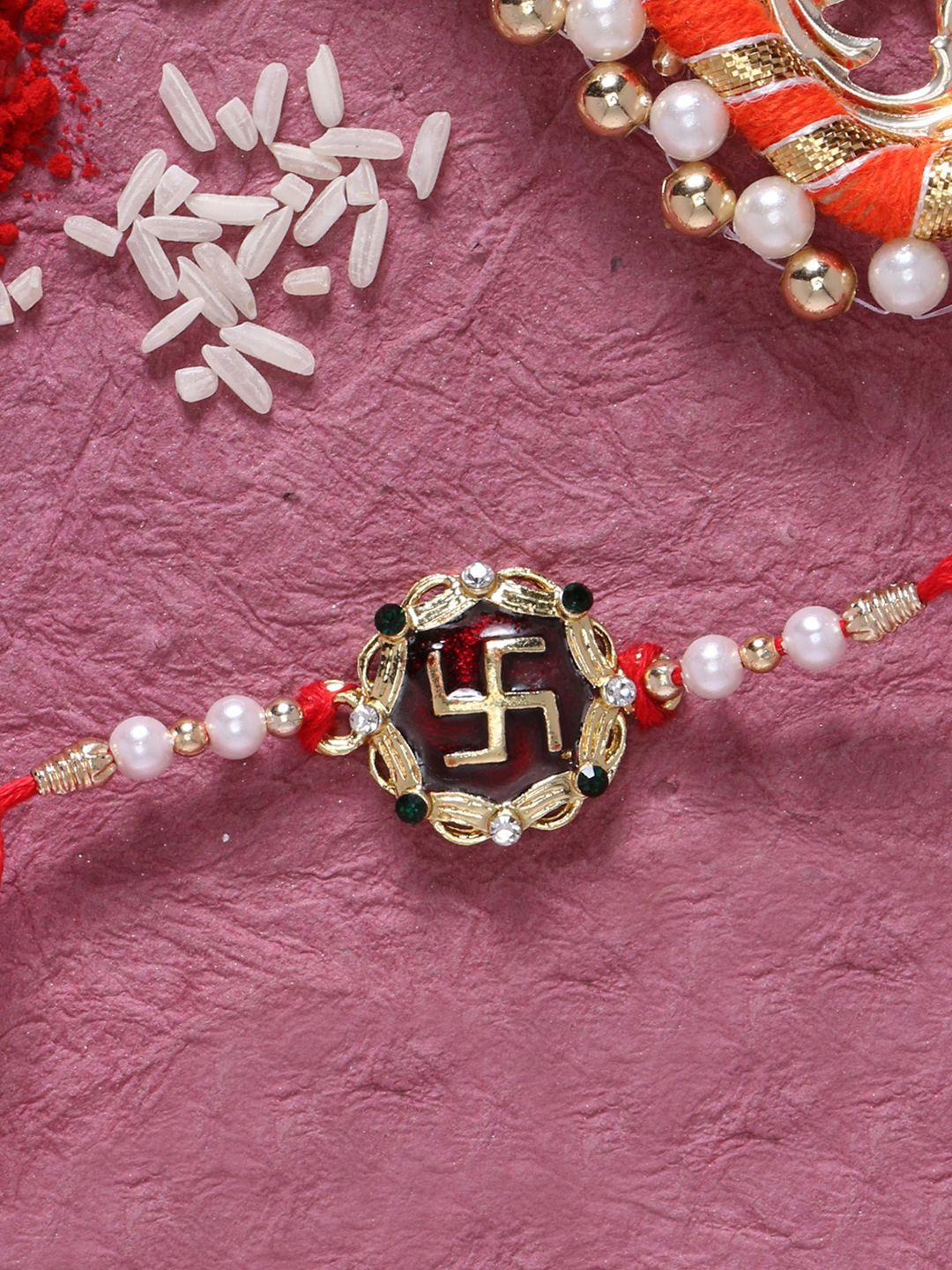 

LIVE EVIL Gold-Plated Stones Studded Thread Rakhi With Greeting Card