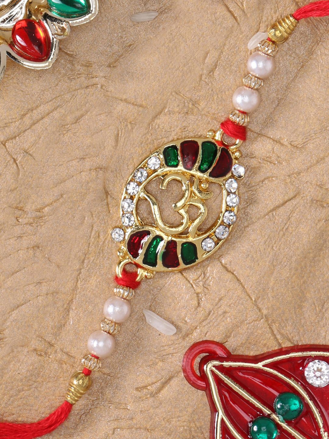 

LIVE EVIL Beguiling Gold Plated Jaipuri Beads Thread Rakhi With Greeting Card
