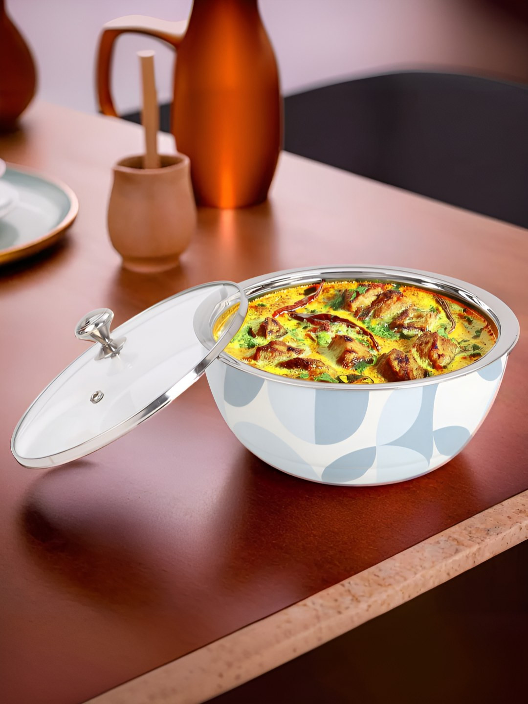 

USHA SHRIRAM White Insulated Stainless Steel Casserole With Glass Lid 1500ml
