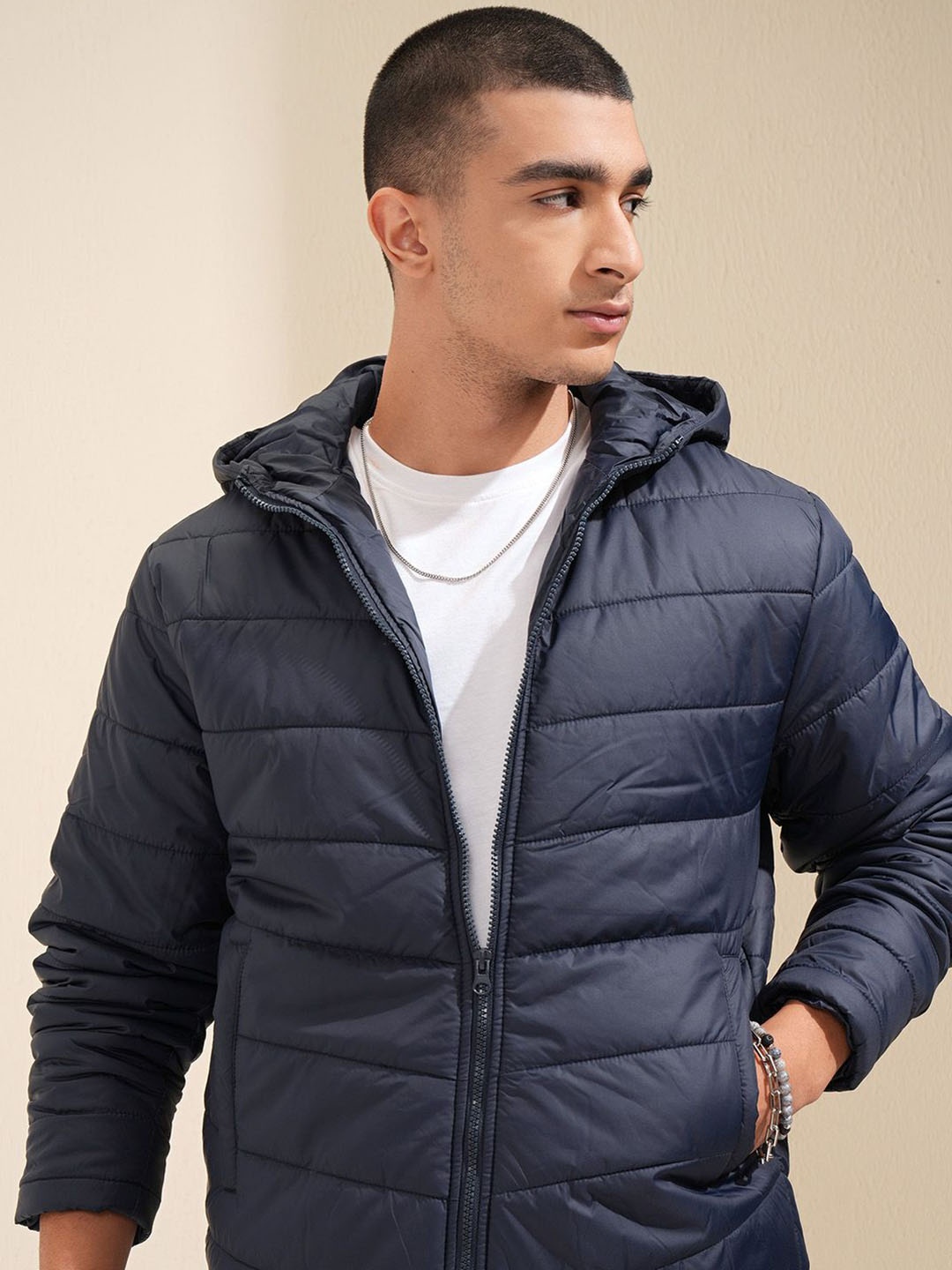 

HIGHLANDER Men Colourblocked Puffer Jacket, Navy blue