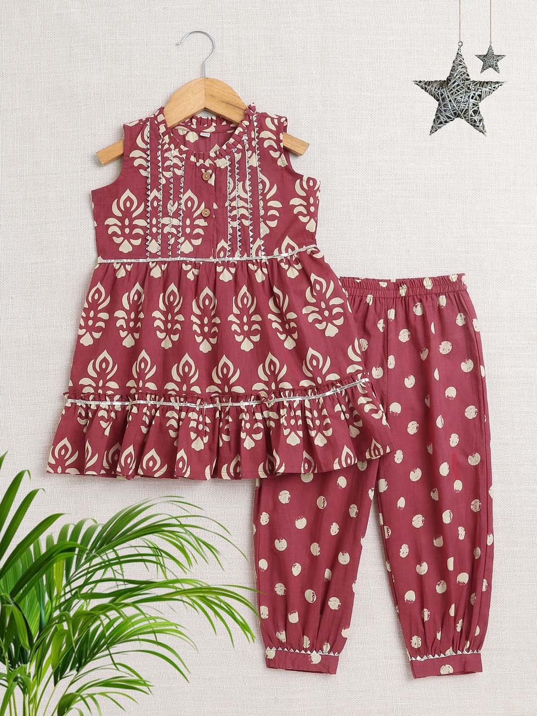 

The Magic Wand Girls Ethnic Motifs Printed Top with Salwar, Maroon