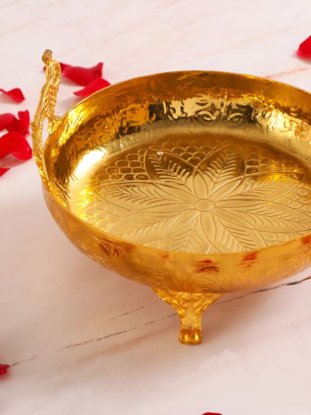 

THE HOME CO. Gold toned Aluminium Peacock Design Decorative Urli Bowl