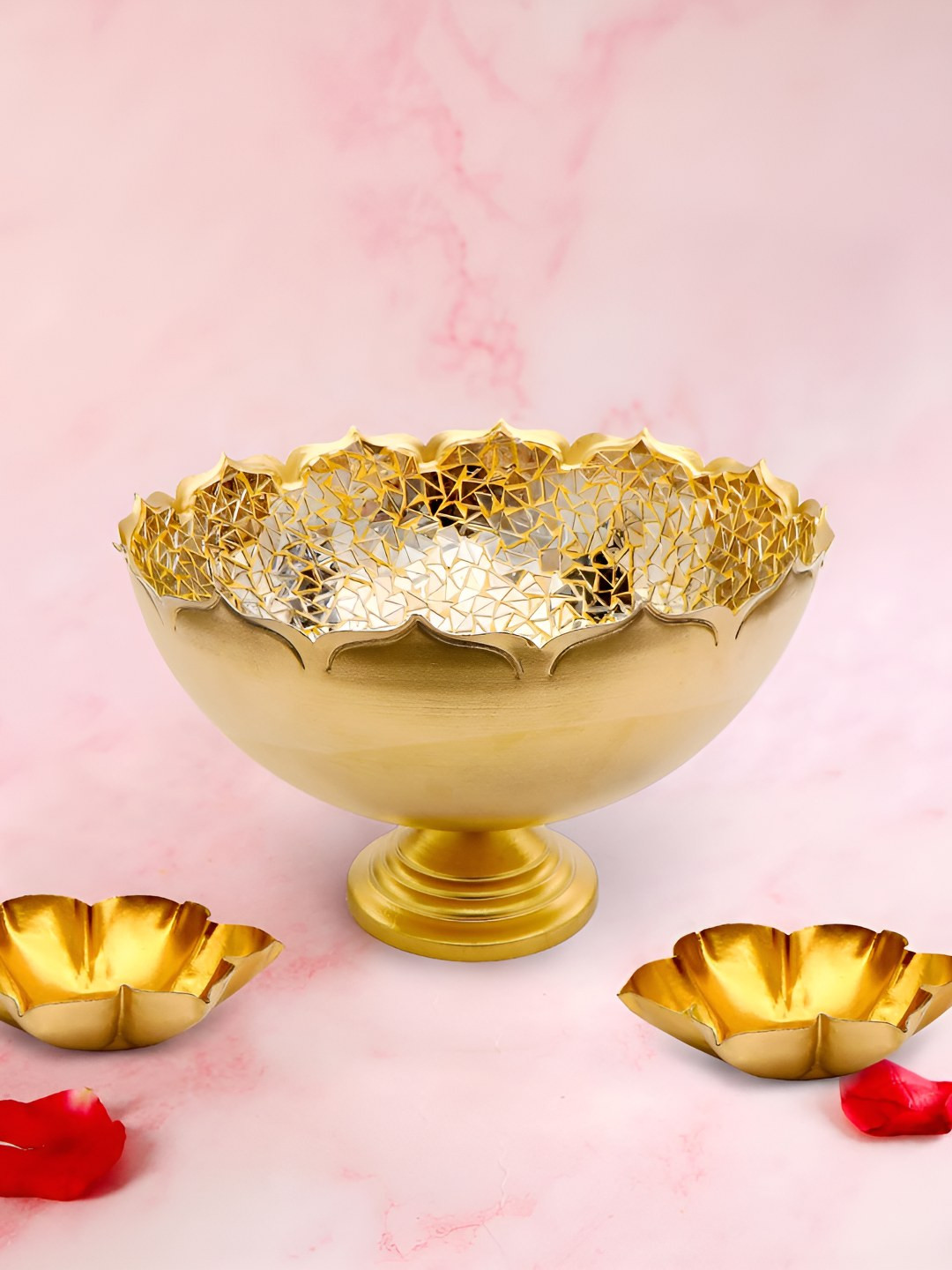 

THE HOME CO. Gold Toned Aluminium Mosaic Urli With Base