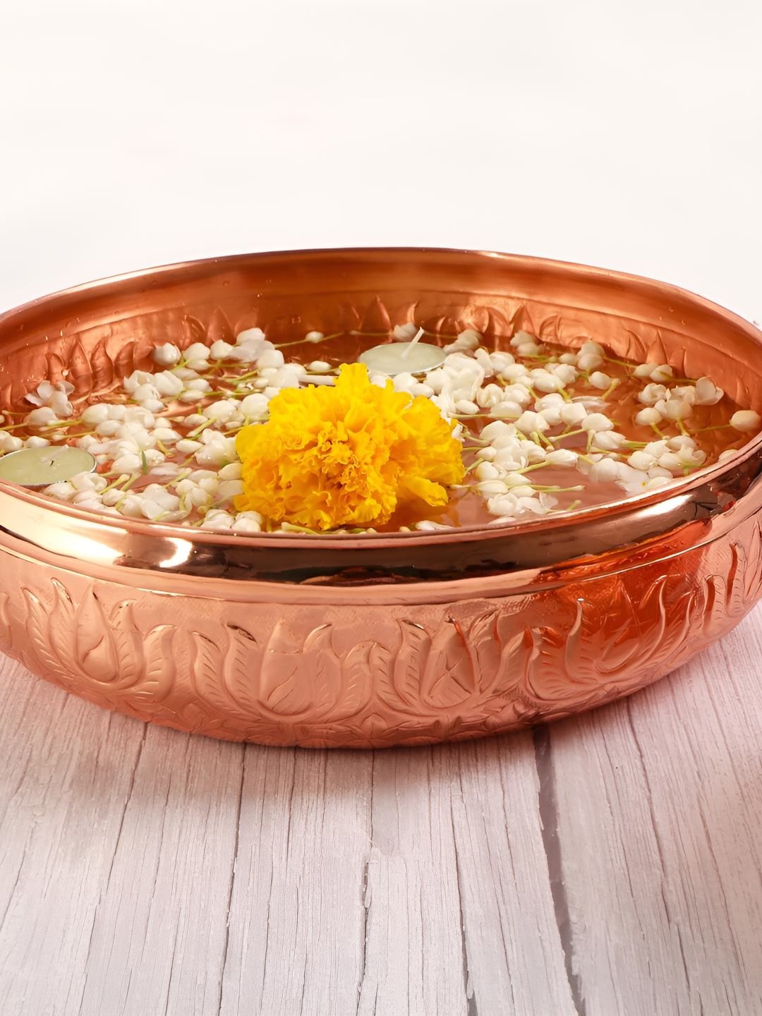 

THE HOME CO. Copper Toned Textured Brass Urli Decorative Bowl