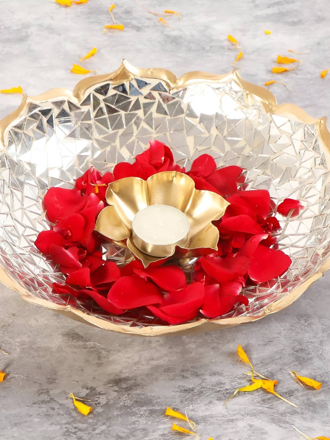 

THE HOME CO. Silver Toned & Gold Toned Aluminium Mosaic Decorative Bowl With Platter