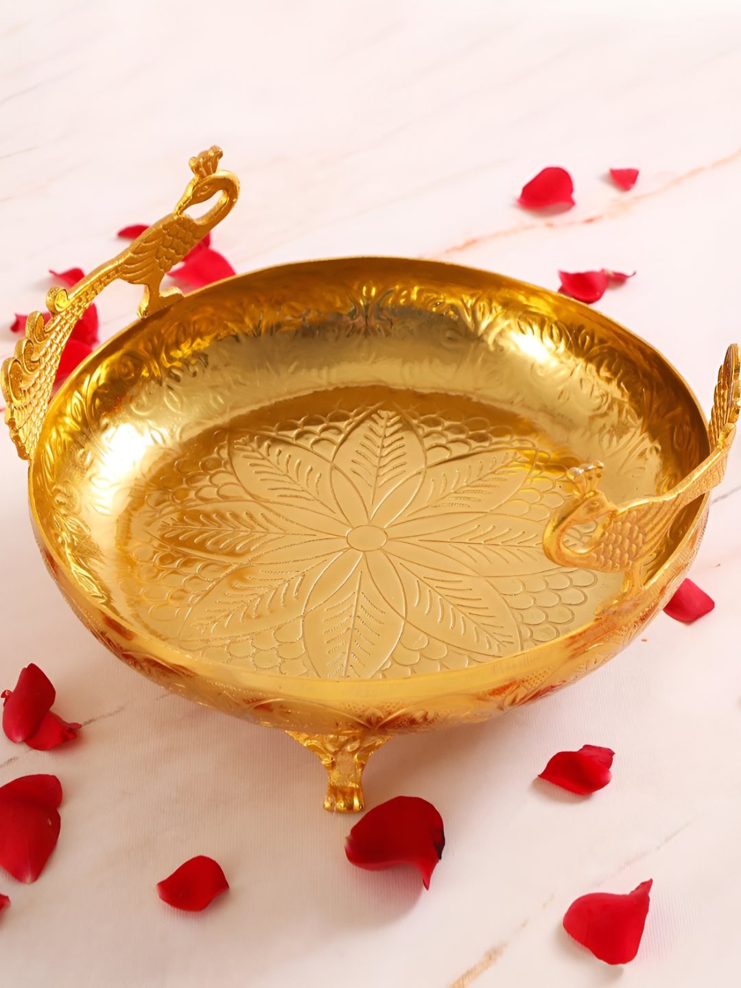 

THE HOME CO. Gold Toned Textured Aluminium Mosaic Urli Decorative Bowl