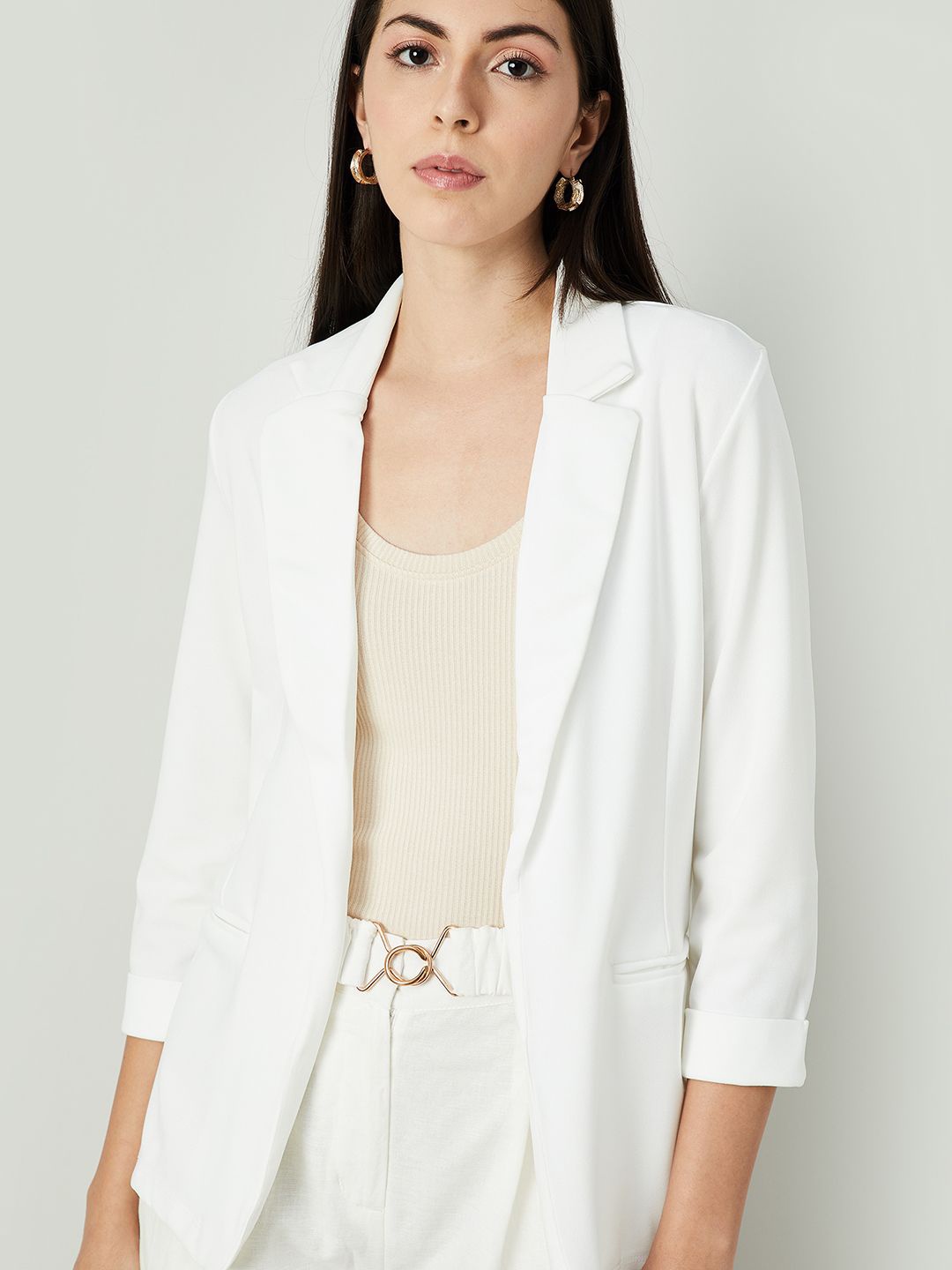 

CODE by Lifestyle Notched Lapel Collar Open Front Shrug, Off white