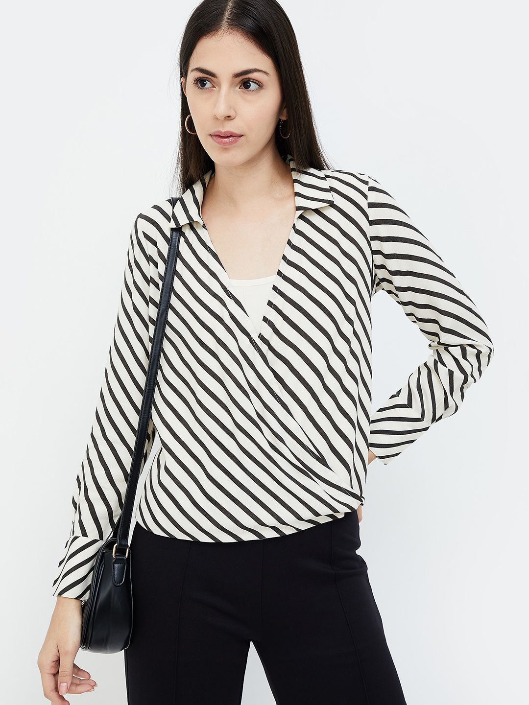 

CODE by Lifestyle Women Striped Wrap Top, White