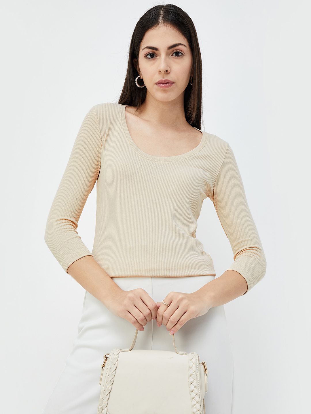 

CODE by Lifestyle Women Round Neck Regular Top, Beige