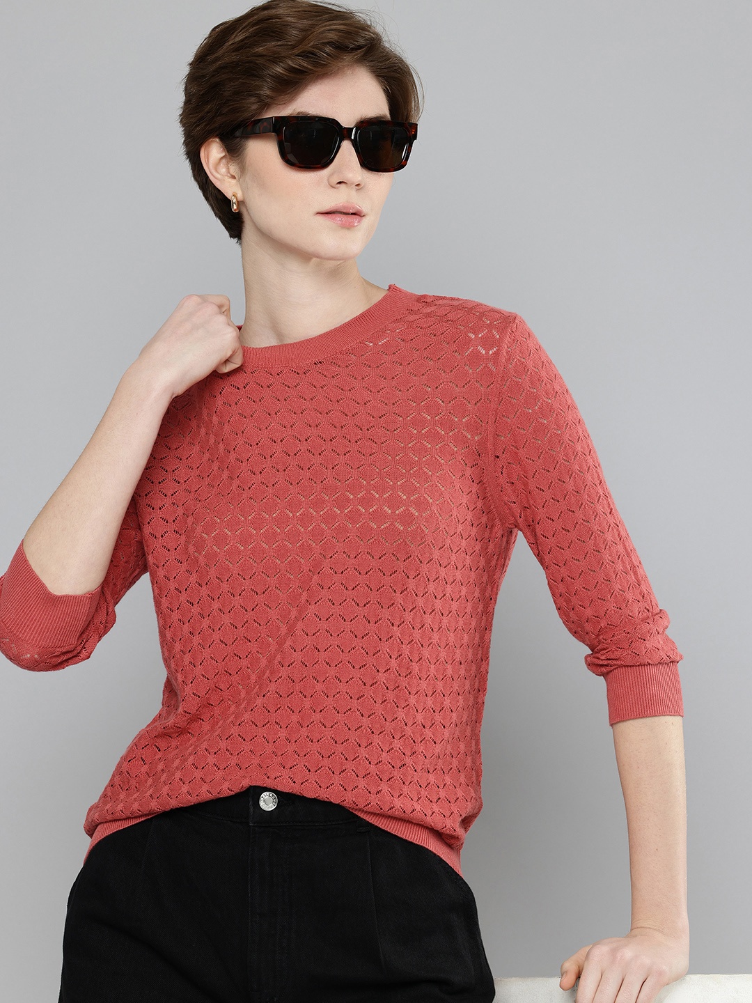 

Levis Self Design Semi Sheer Pullover Sweater, Red