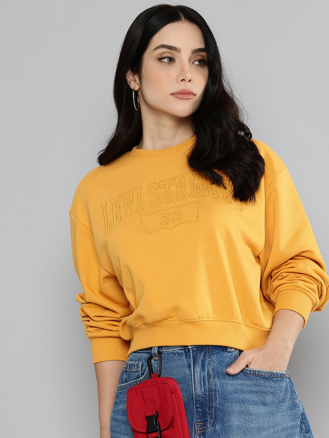 Levis Typography Embroidered Regular Fit Sweatshirt, Mustard