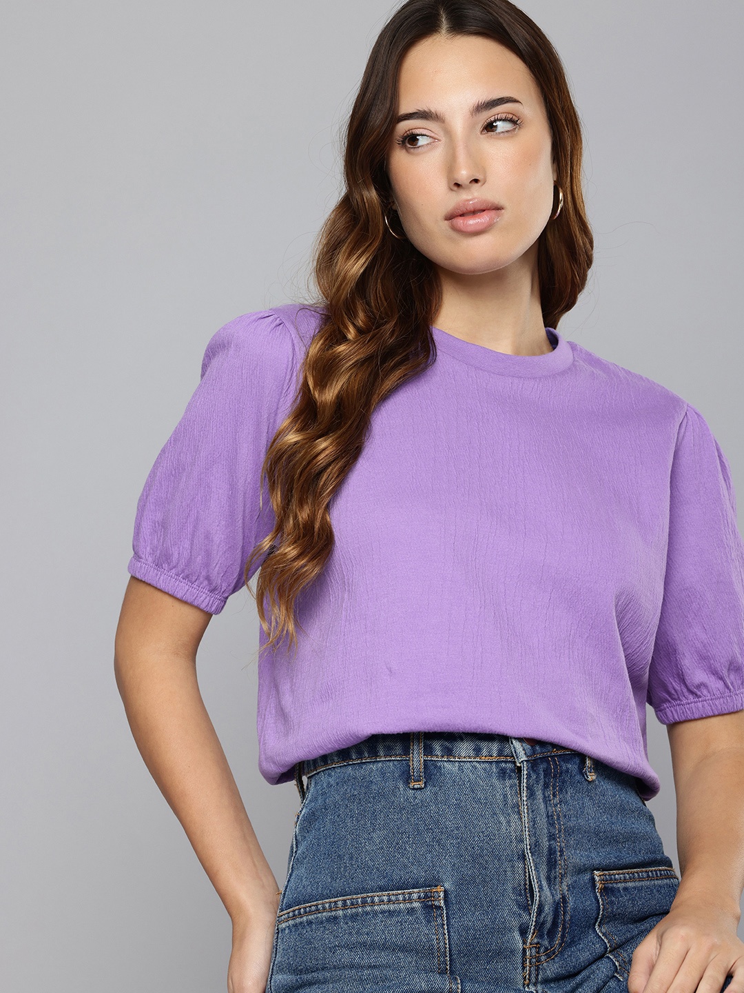 

Levis Puff Sleeves Textured Top, Purple