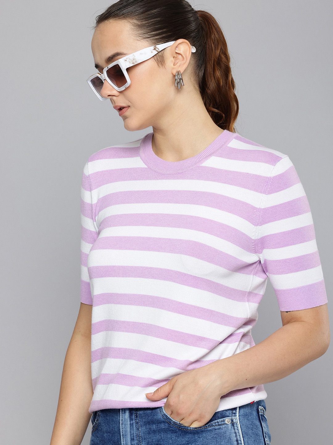 

Levis Striped Round Neck Pullover, Purple