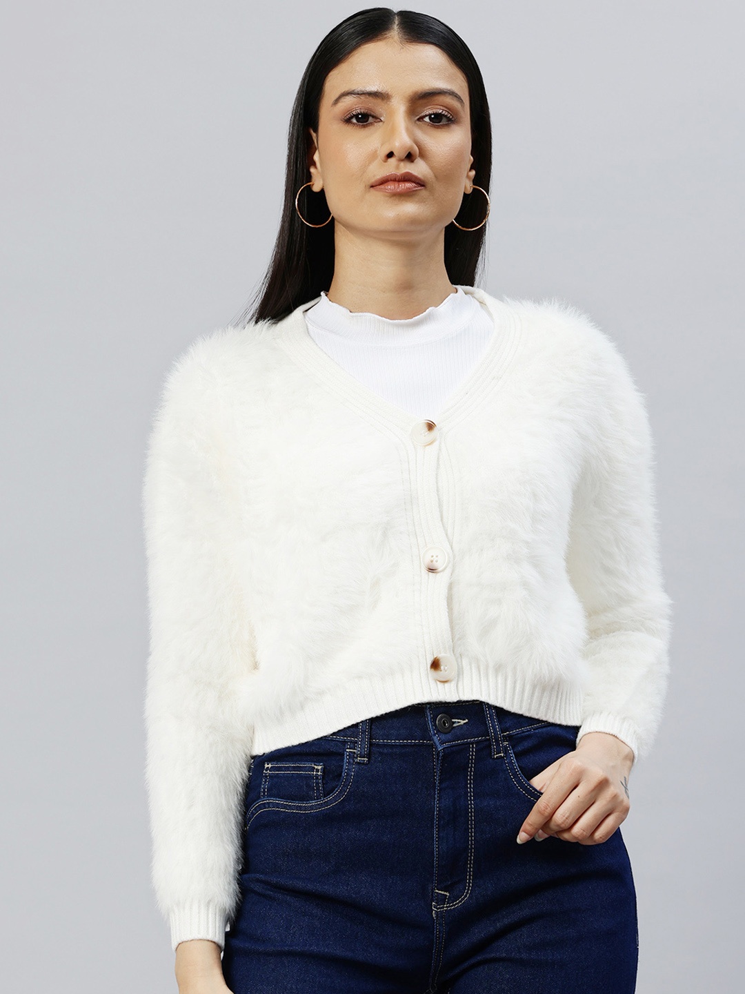 

Pierre Carlo Boucle Crop Cardigan, Off white