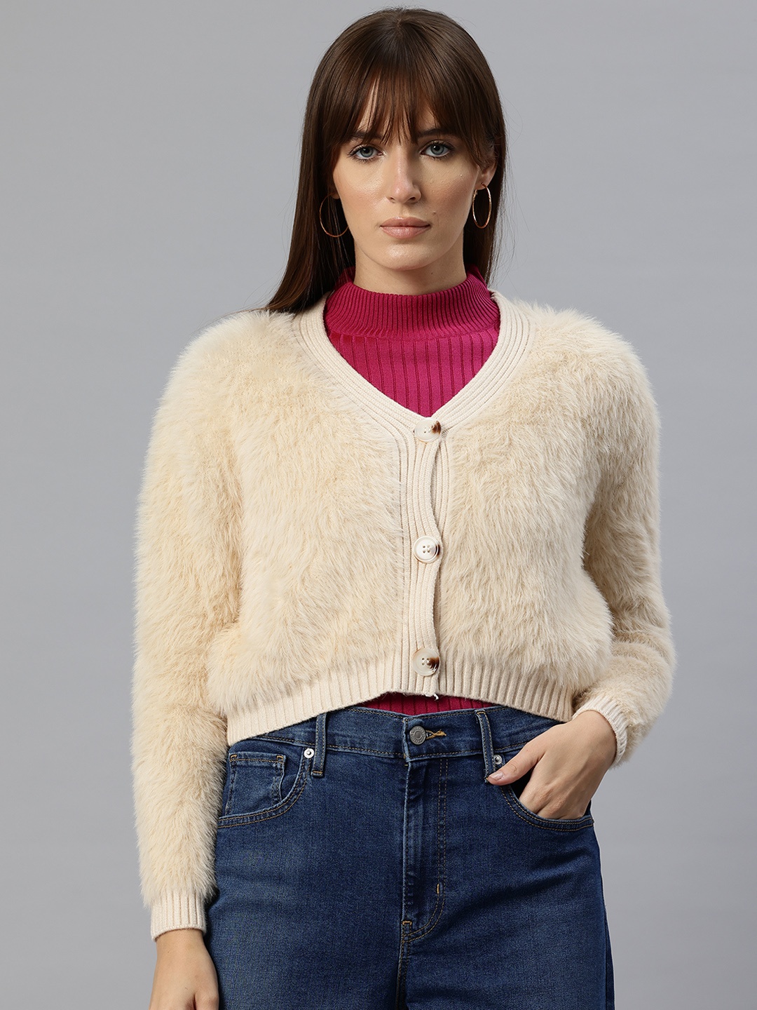 

Pierre Carlo Boucle Crop Cardigan, Beige