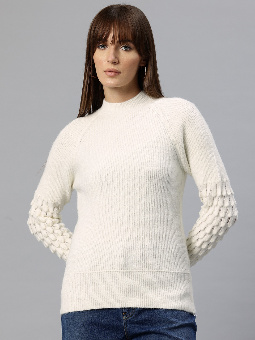 

Pierre Carlo Turtle Neck Ribbed Pullover, Off white