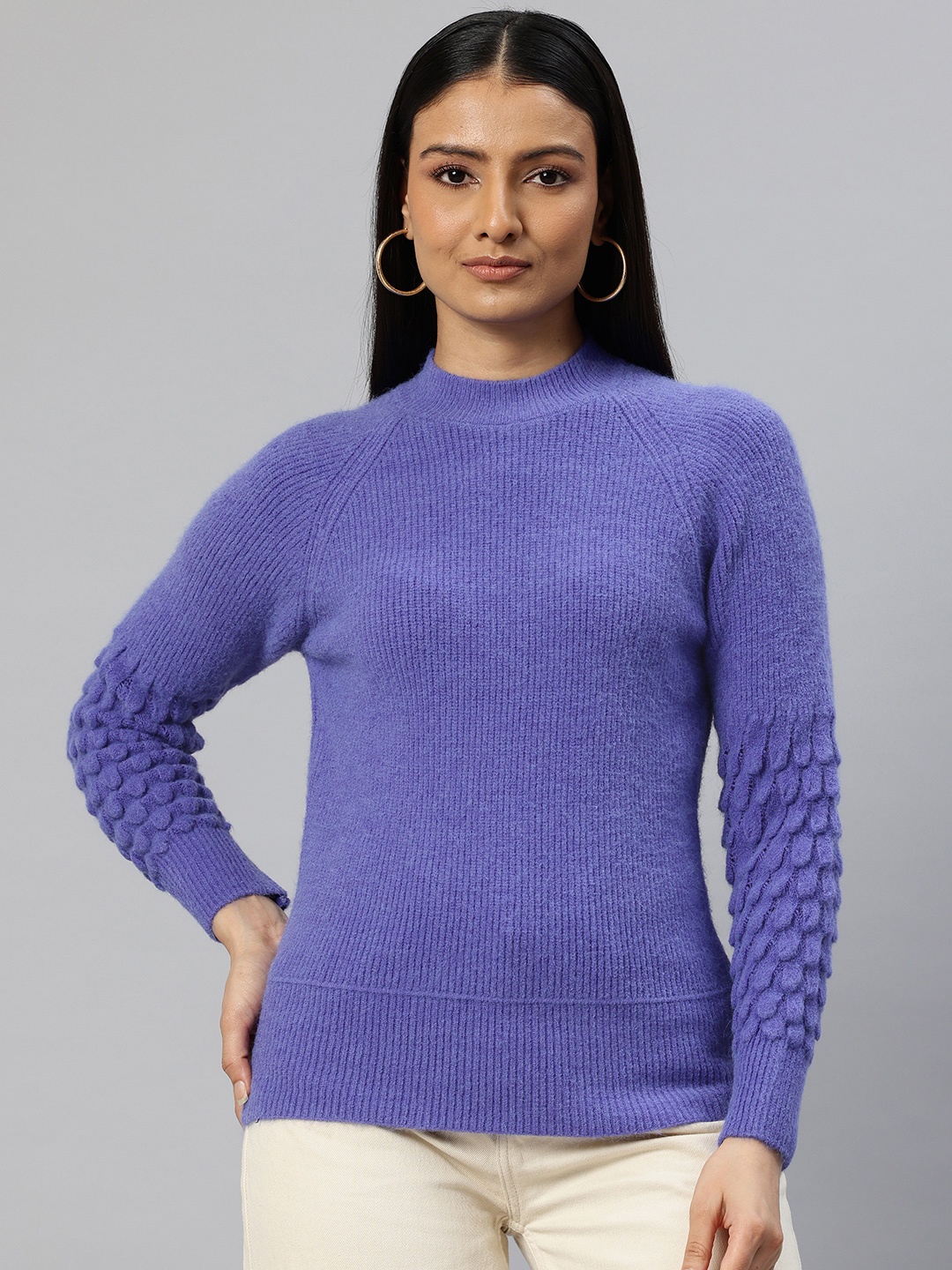 

Pierre Carlo Turtle Neck Ribbed Pullover, Violet