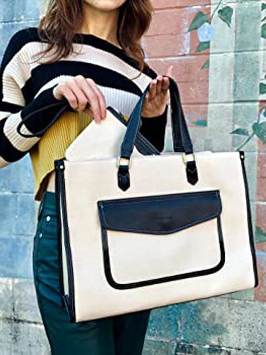 

Womanix Oversized Structured Handheld Bag, Beige