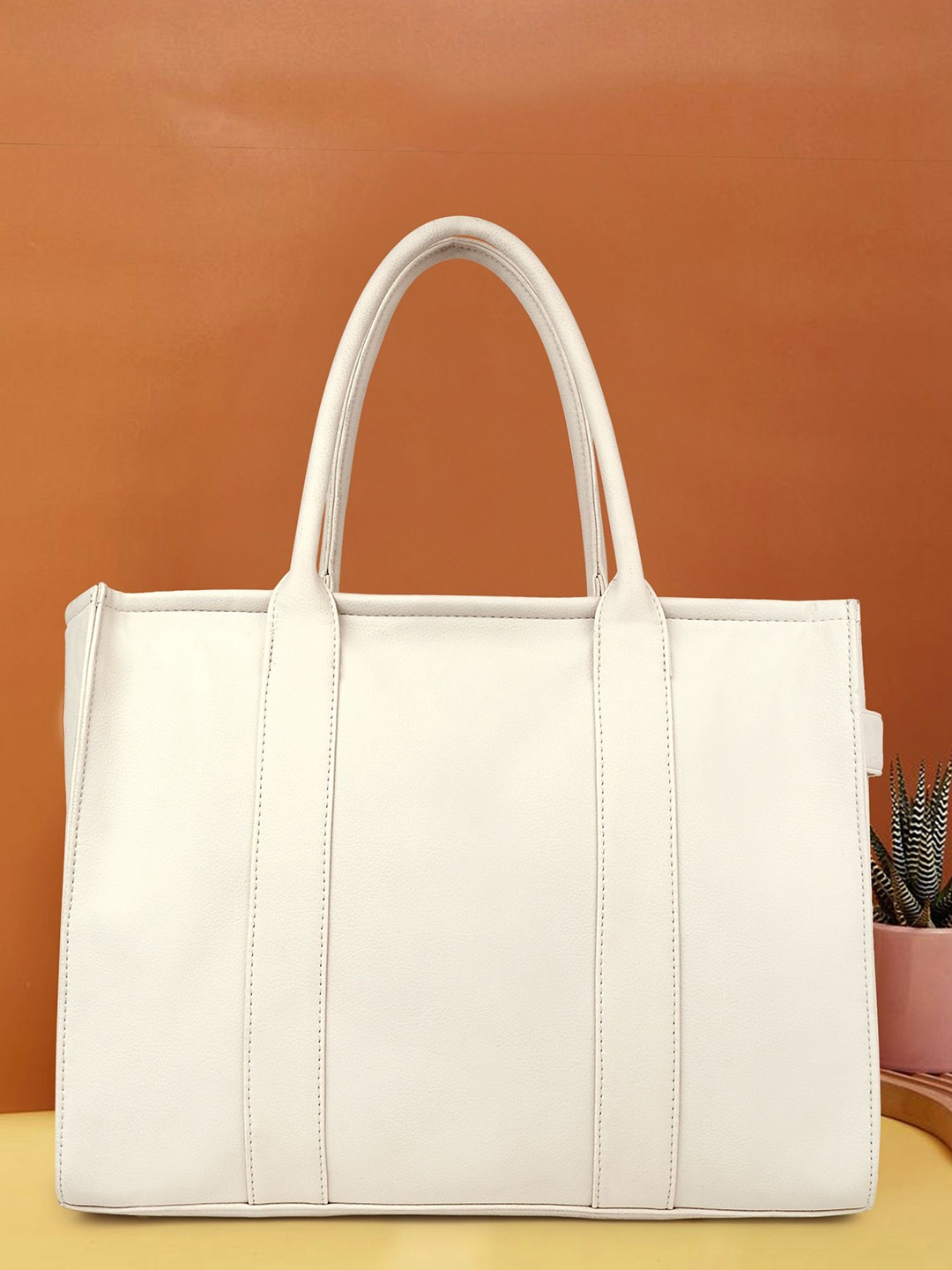 

Womanix Women PU Oversized Shopper Handheld Bag, Cream