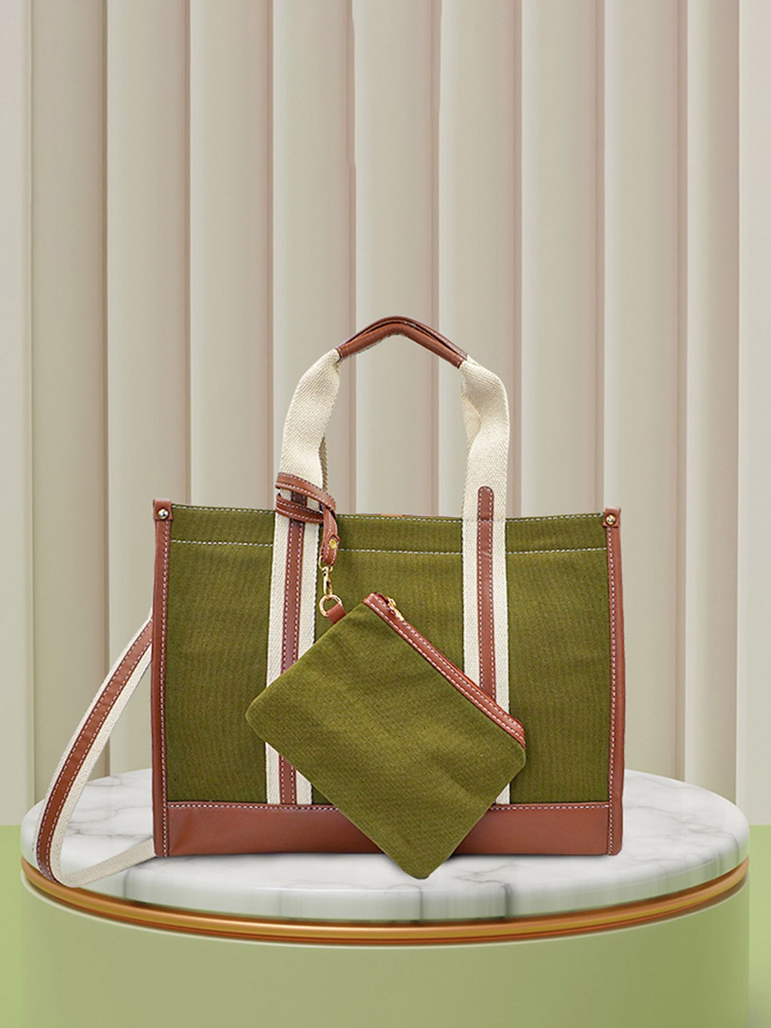 

Womanix Women's Striped Oversized Structured Handheld Bag with Quilted, Green