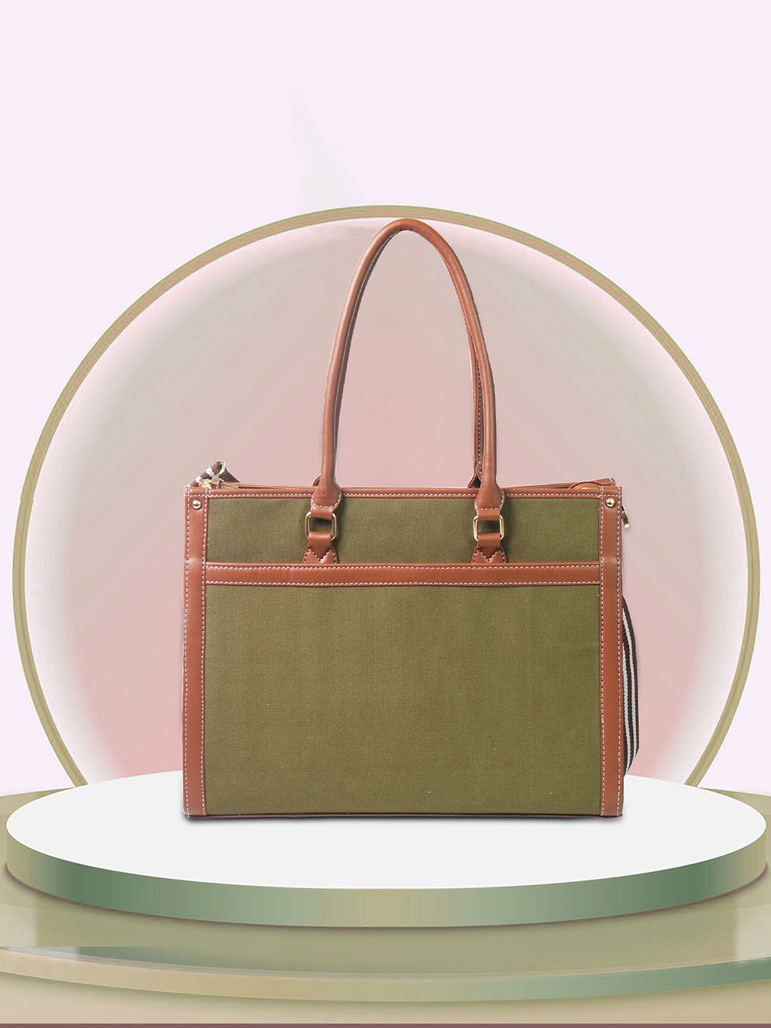 

Womanix Colourblocked Oversized Half Moon Tote Bag with Quilted, Green
