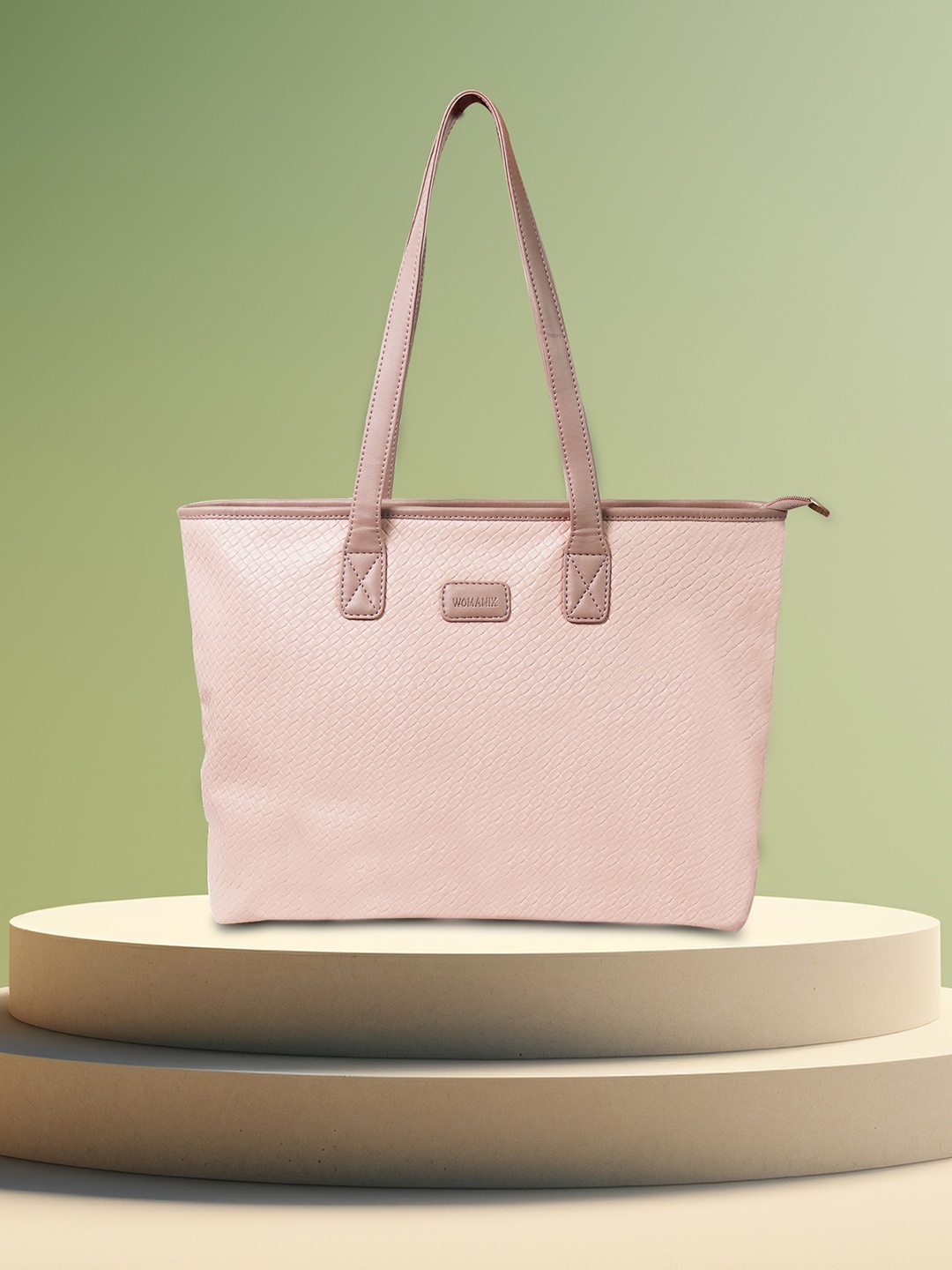 

Womanix Solid Structured Textured Tote Bag, Peach