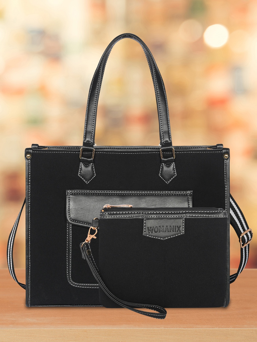 

Womanix Women Oversized Structured Handheld Bag, Black