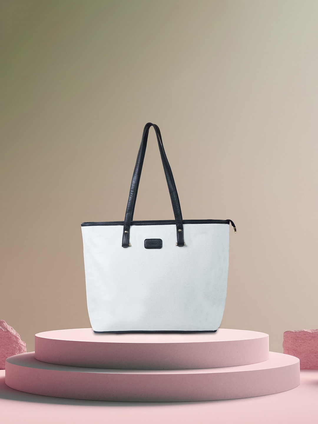

Womanix Printed Oversized Structured Tote Bag, White