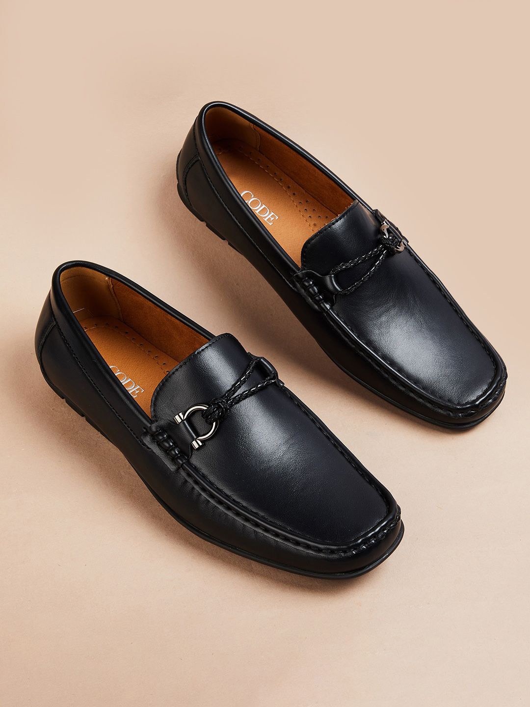 

CODE by Lifestyle Men Solid Slip On Regular Square Toe Driving Shoes, Black