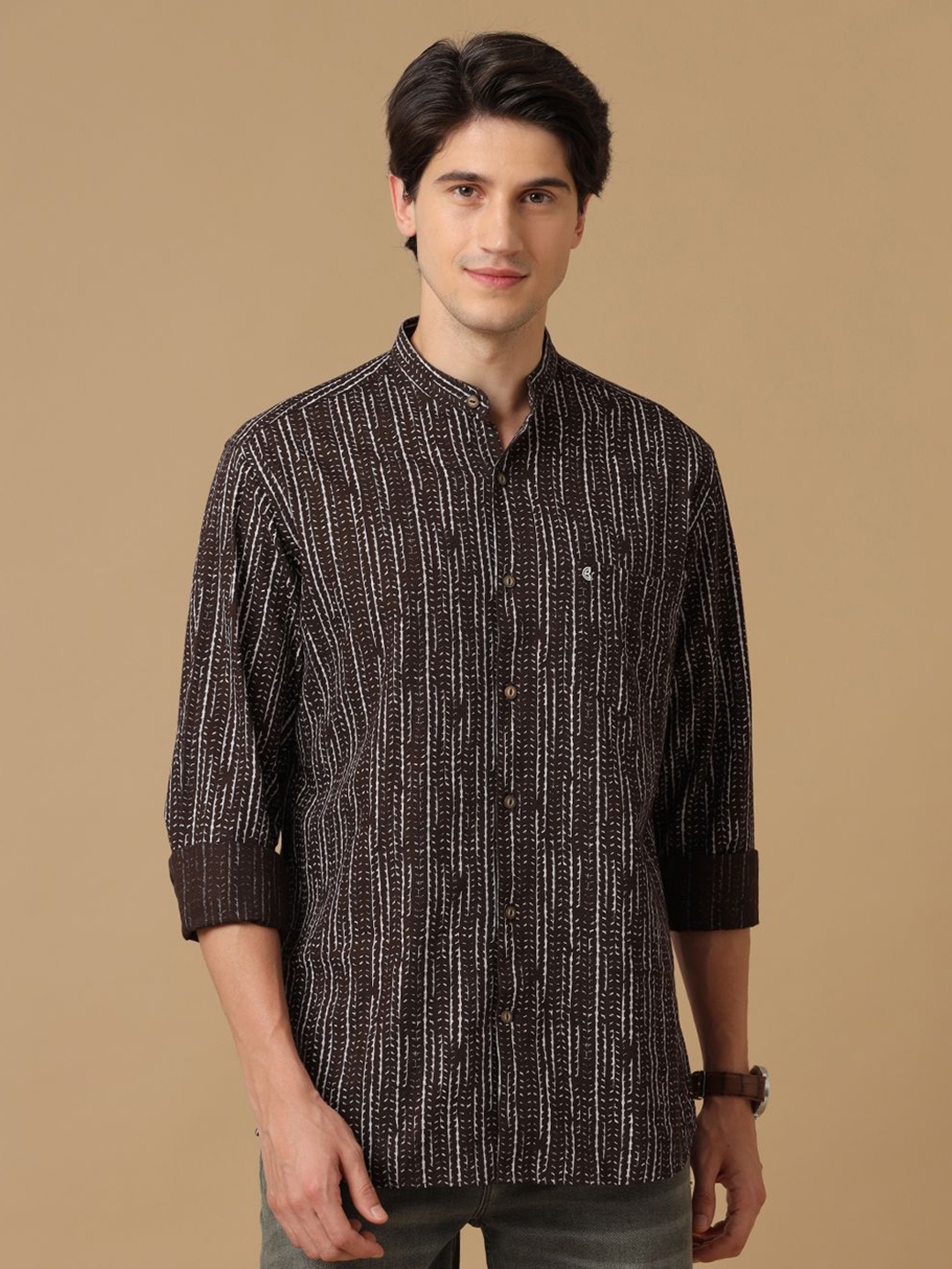 

CAVALLO by Linen Club Men Contemporary Slim Fit Opaque Printed Casual Shirt, Brown