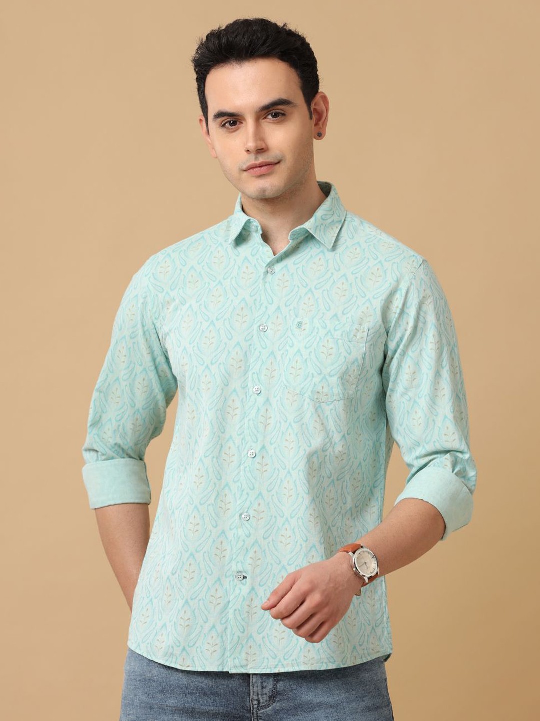 

CAVALLO by Linen Club Men Floral Printed Contemporary Slim Fit Opaque Casual Shirt, Blue