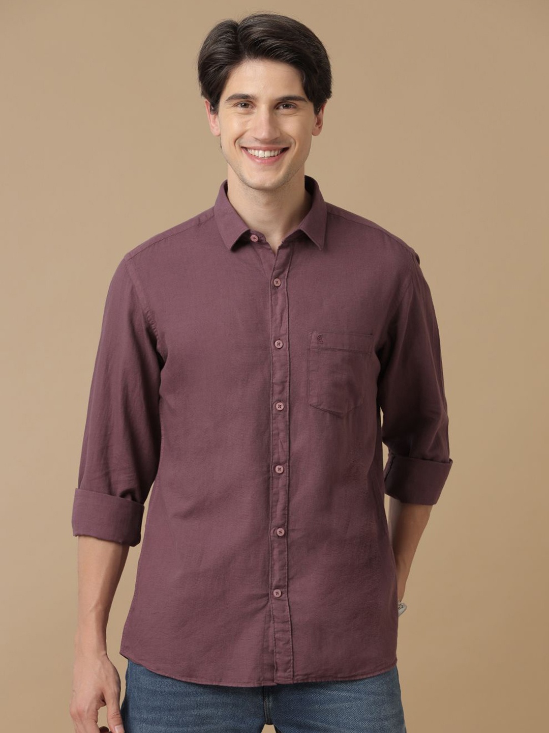 

CAVALLO by Linen Club Men Contemporary Slim Fit Opaque Casual Shirt, Purple