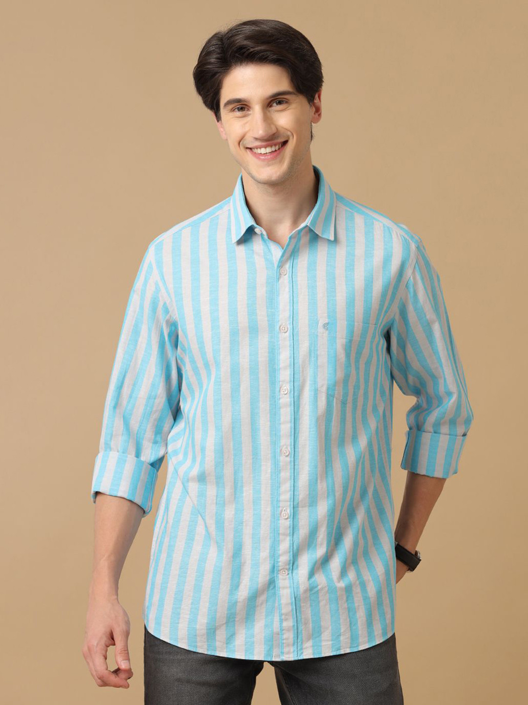 

CAVALLO by Linen Club Men Contemporary Slim Fit Opaque Striped Casual Shirt, Blue