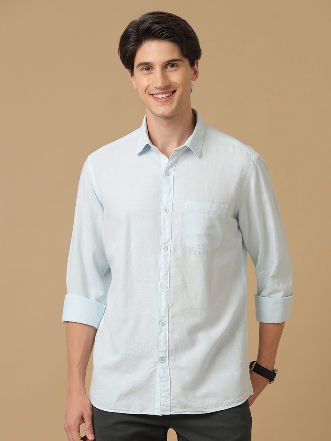 

CAVALLO by Linen Club Men Contemporary Slim Fit Opaque Casual Shirt, Blue