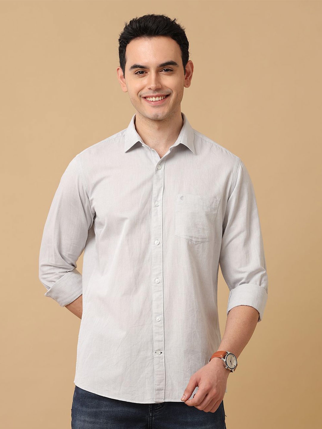 

CAVALLO by Linen Club Men Solid Contemporary Slim Fit Opaque Casual Shirt, Grey