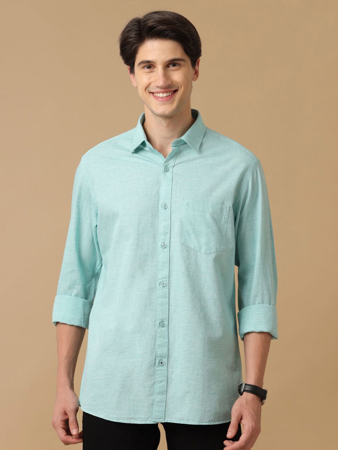 

CAVALLO by Linen Club Men Contemporary Slim Fit Opaque Casual Shirt, Blue
