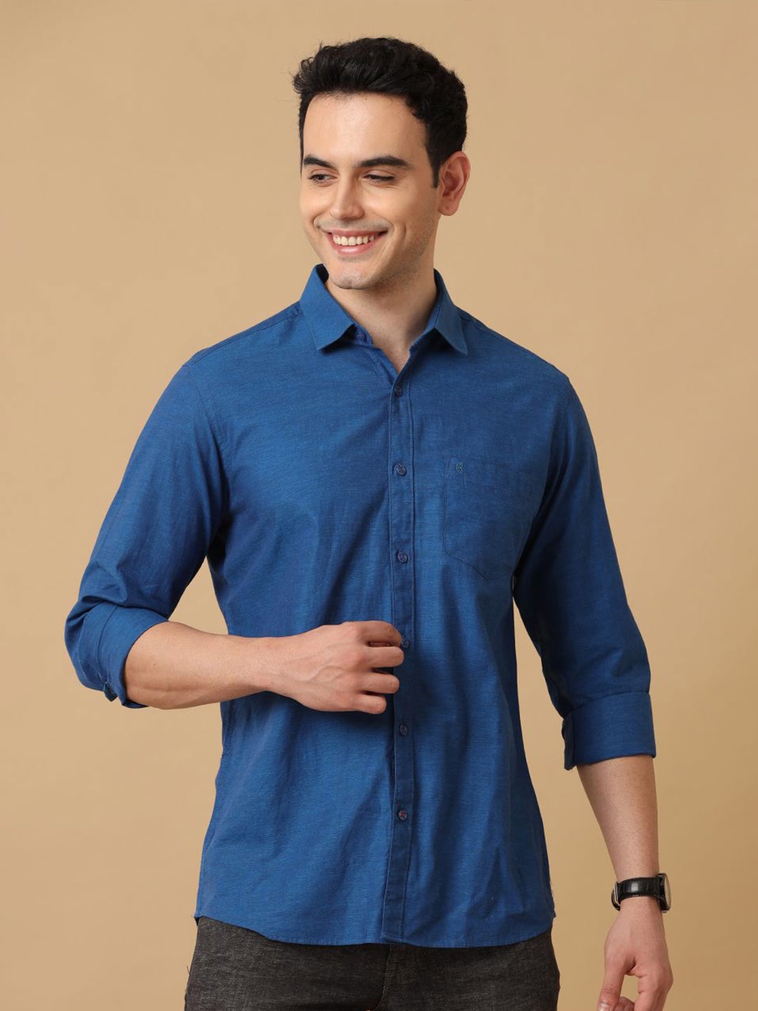 

CAVALLO by Linen Club Men Contemporary Slim Fit Opaque Casual Shirt, Blue