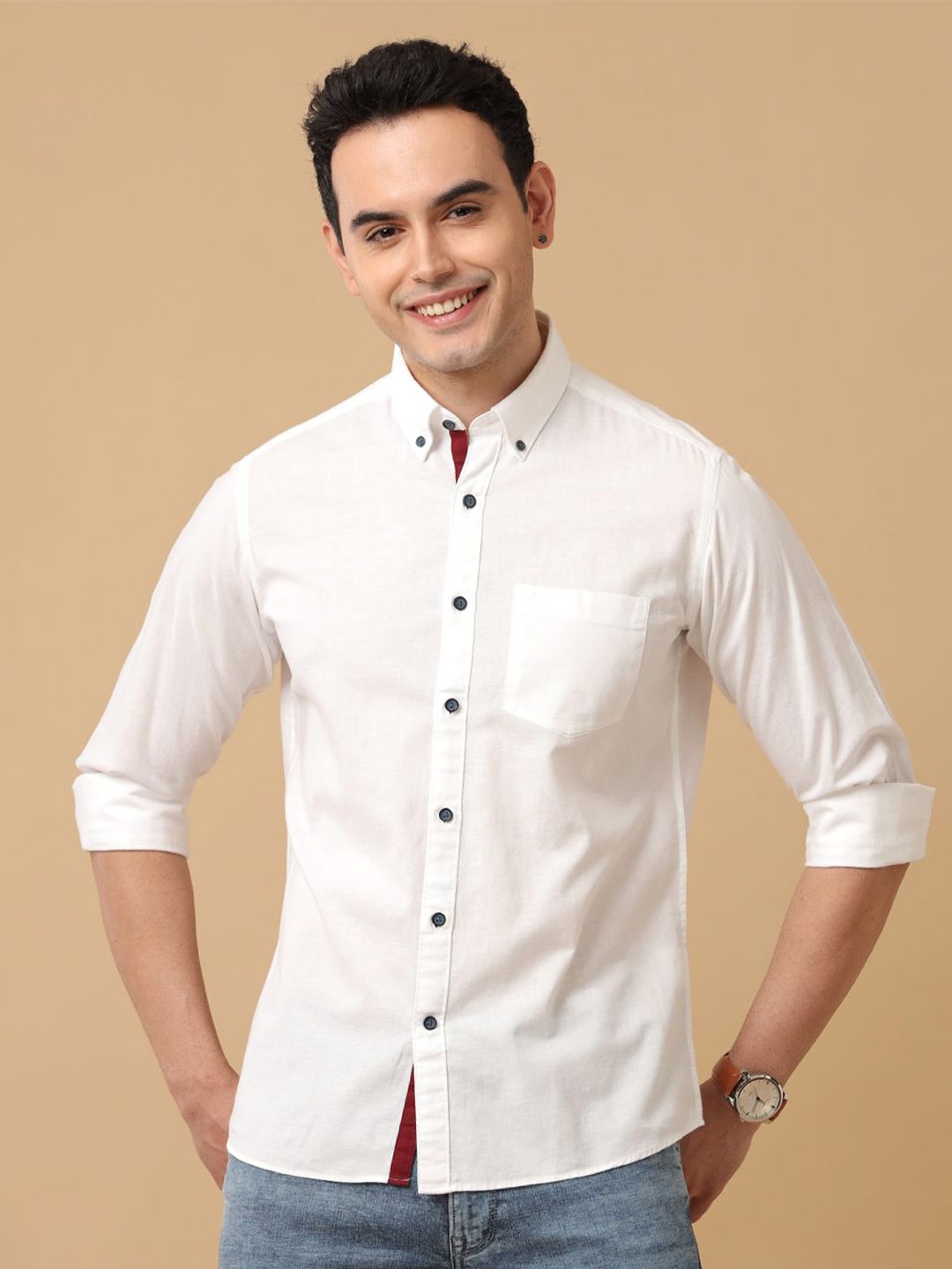 

CAVALLO by Linen Club Men Contemporary Slim Fit Opaque Casual Shirt, White
