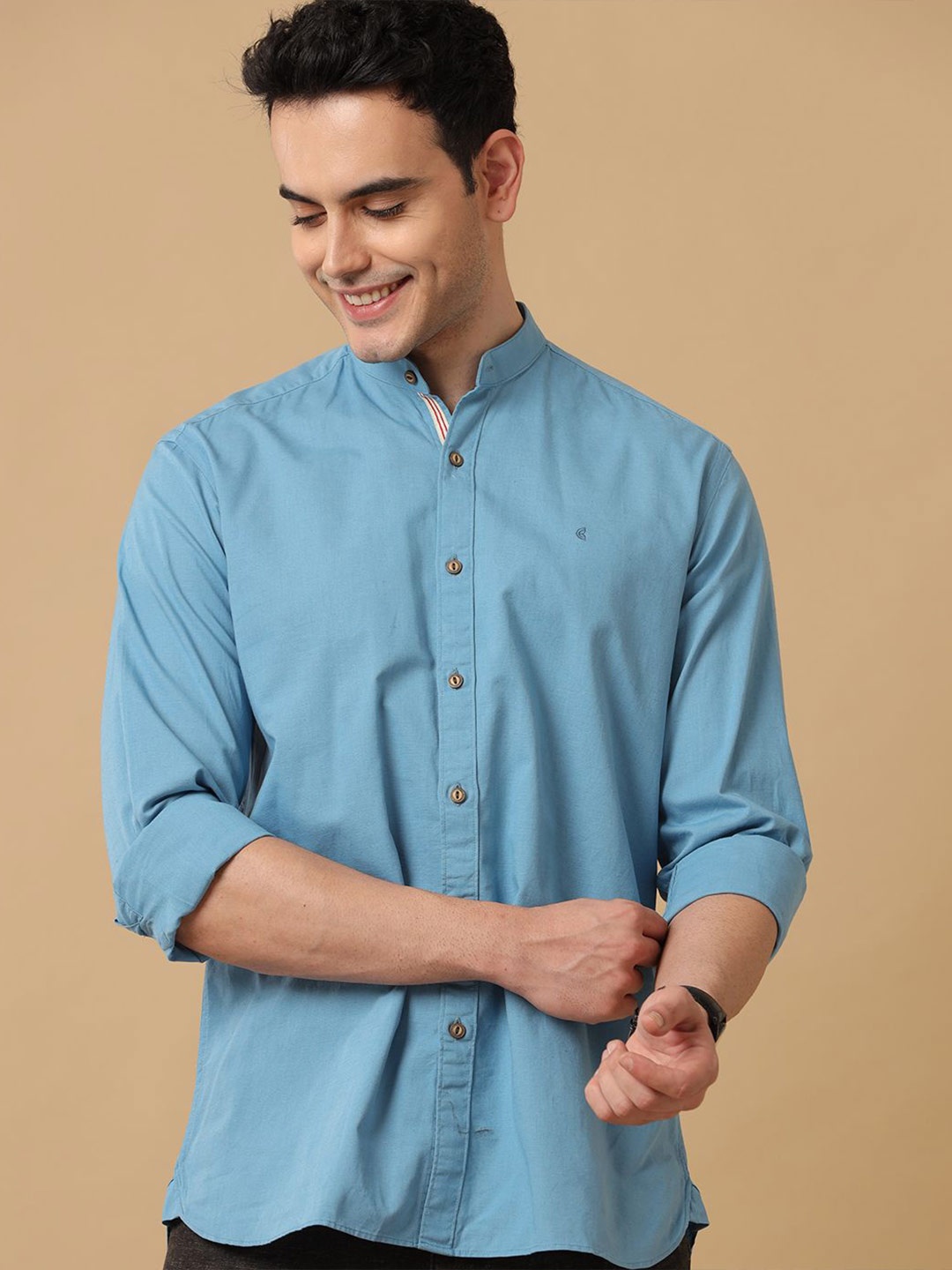 

CAVALLO by Linen Club Men Contemporary Slim Fit Opaque Casual Shirt, Blue