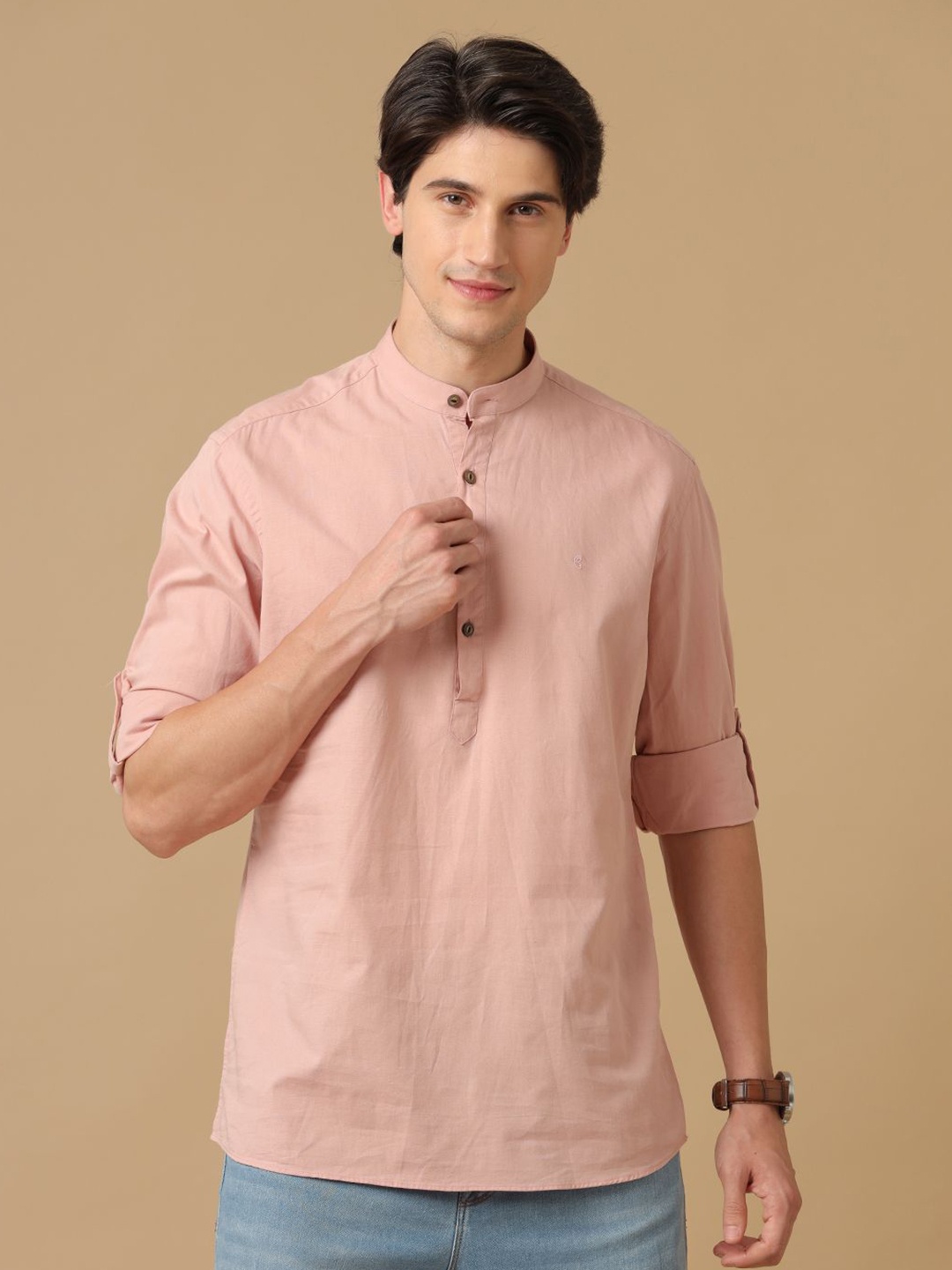 

CAVALLO by Linen Club Men Contemporary Slim Fit Opaque Casual Shirt, Peach