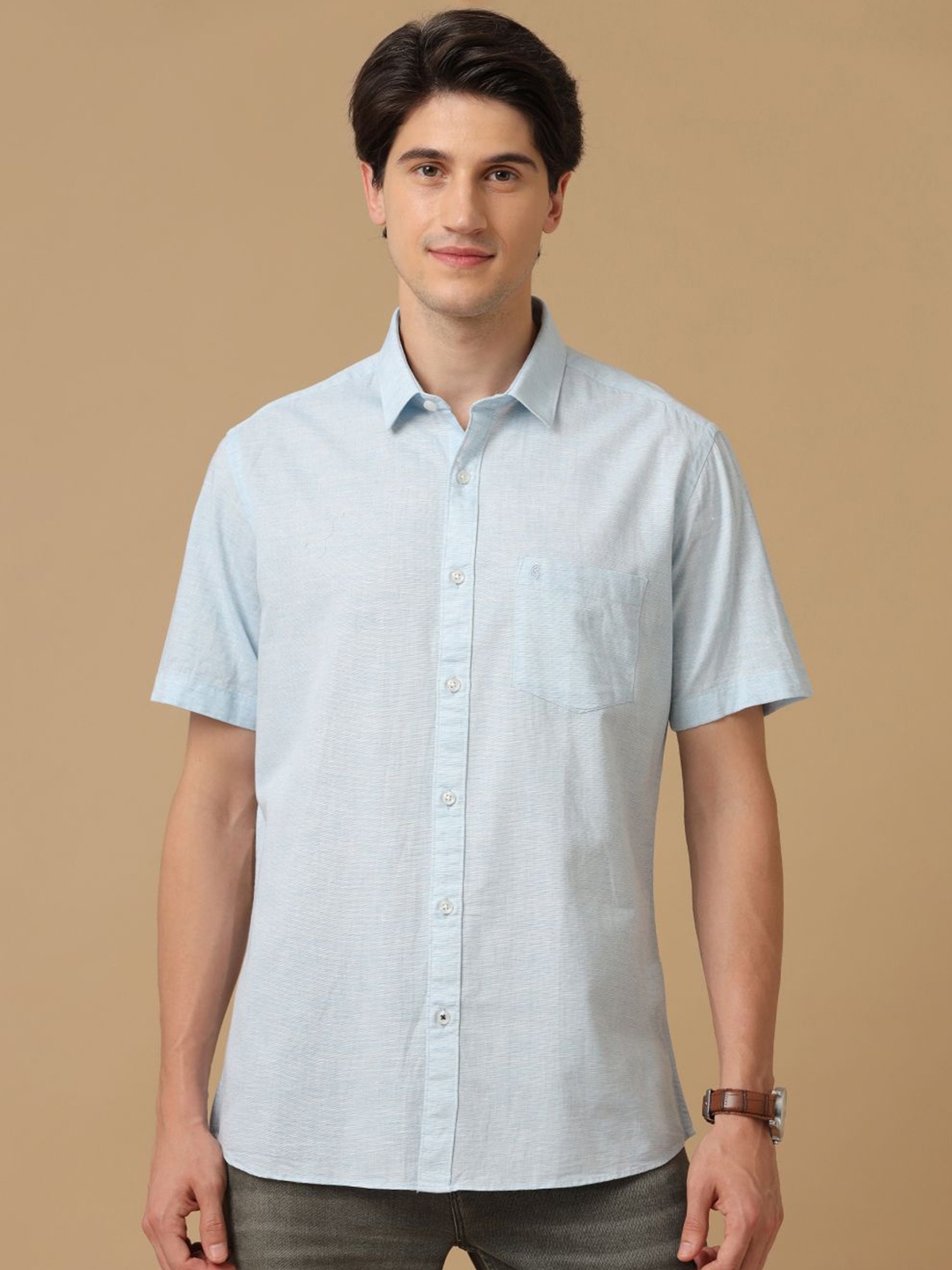 

CAVALLO by Linen Club Men Solid Contemporary Slim Fit Opaque Casual Shirt, Blue