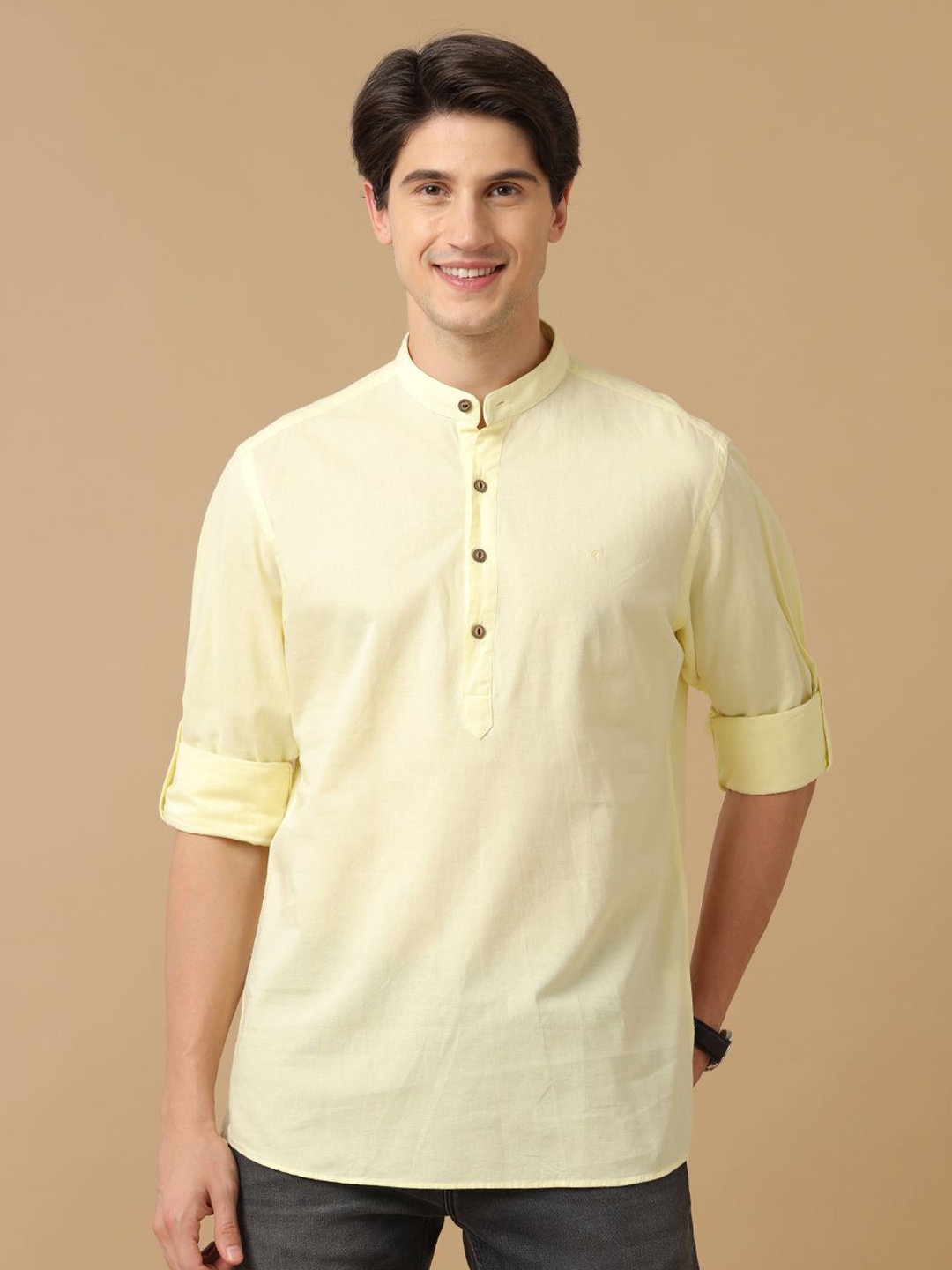 

CAVALLO by Linen Club Men Contemporary Slim Fit Opaque Casual Shirt, Yellow