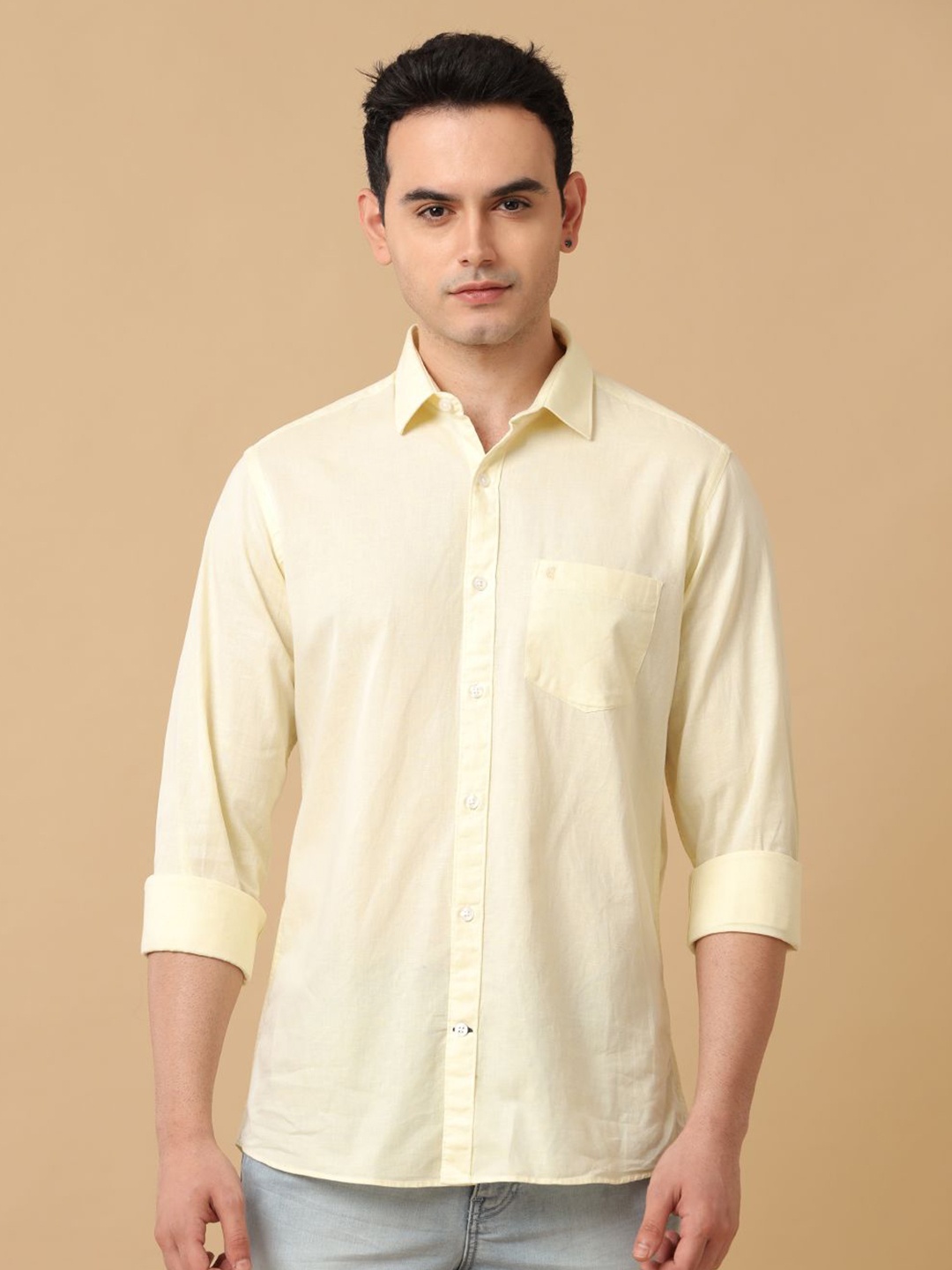 

CAVALLO by Linen Club Men Contemporary Slim Fit Opaque Casual Shirt, Yellow