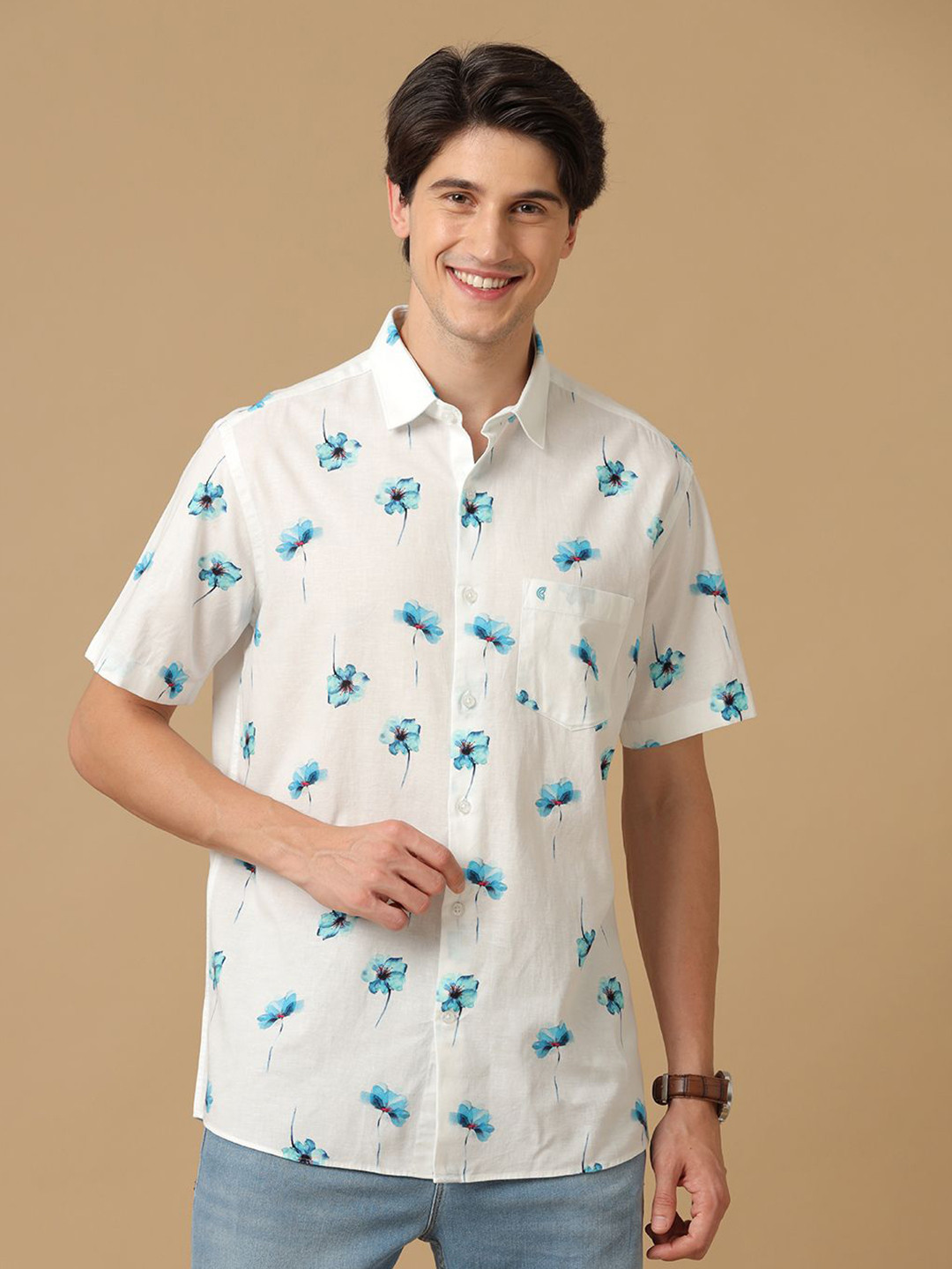 

CAVALLO by Linen Club Men Floral Printed Contemporary Slim Fit Opaque Casual Shirt, White