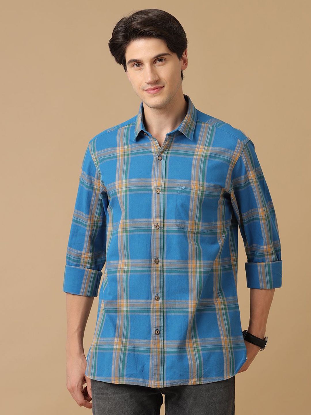 

CAVALLO by Linen Club Men Contemporary Slim Fit Tartan Checks Opaque Checked Casual Shirt, Blue