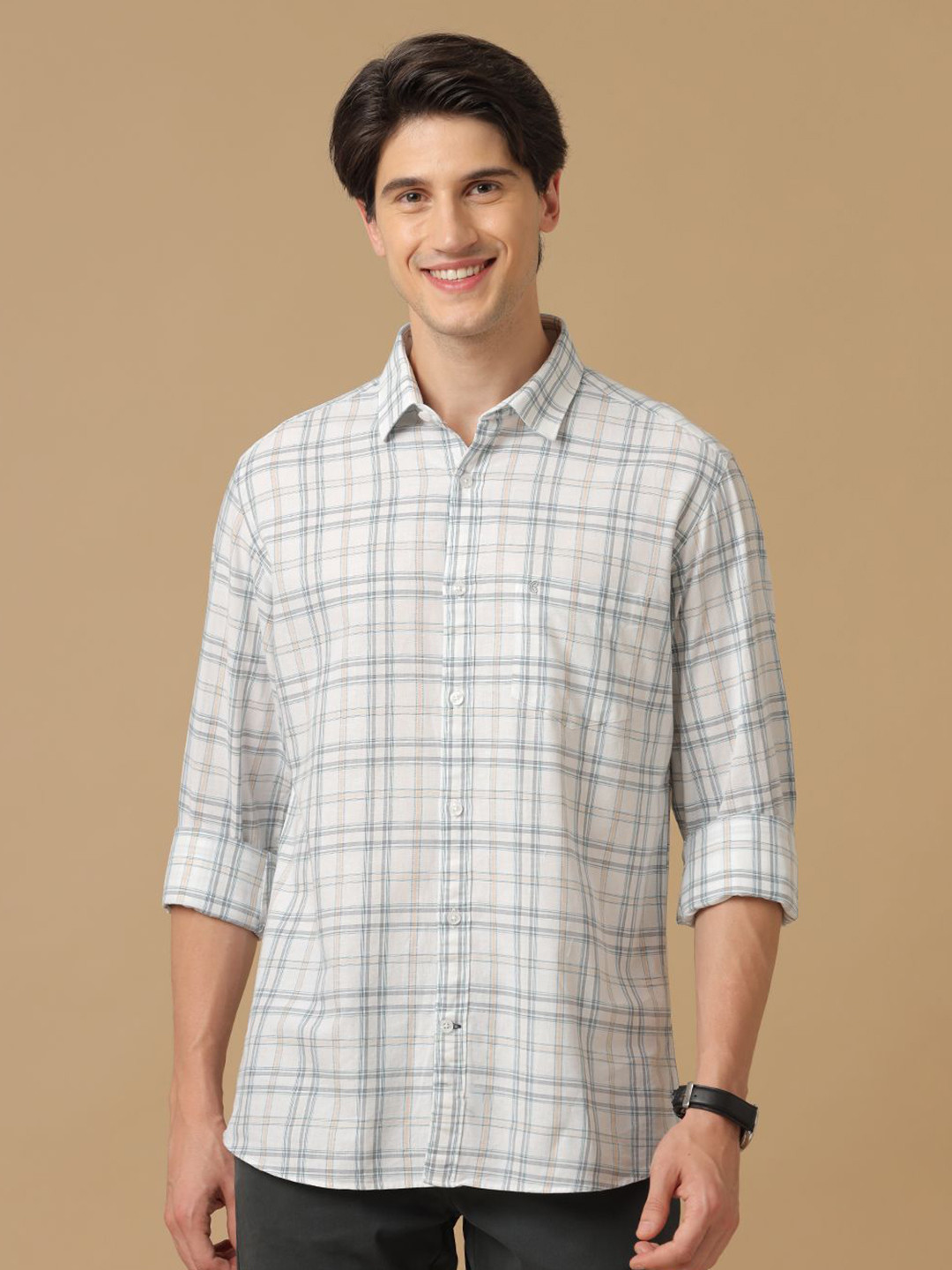 

CAVALLO by Linen Club Men Contemporary Slim Fit Tartan Checks Opaque Checked Casual Shirt, White