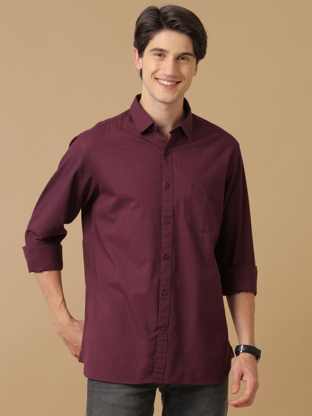 

CAVALLO by Linen Club Men Contemporary Slim Fit Opaque Casual Shirt, Purple