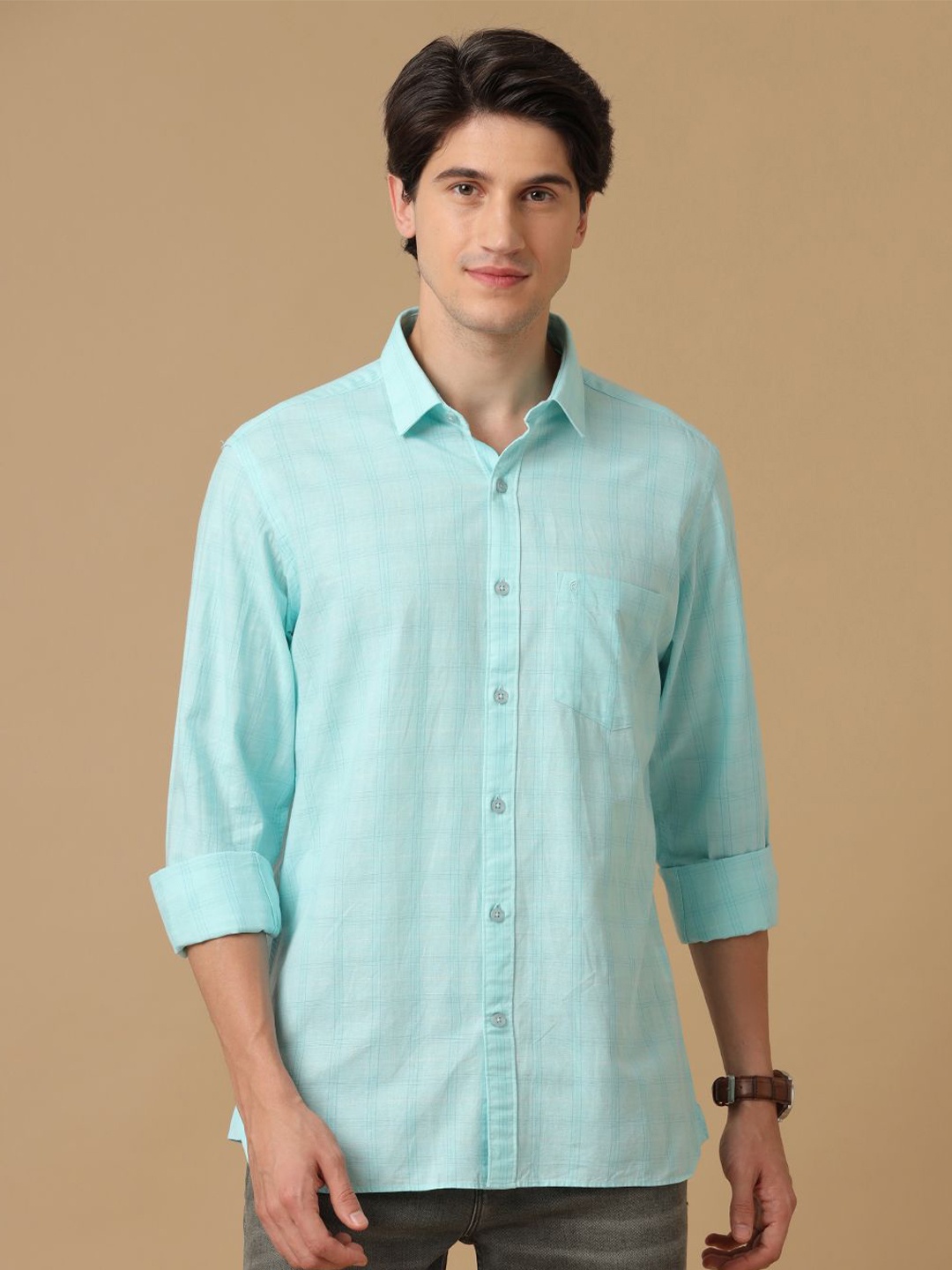 

CAVALLO by Linen Club Men Contemporary Slim Fit Opaque Casual Shirt, Sea green