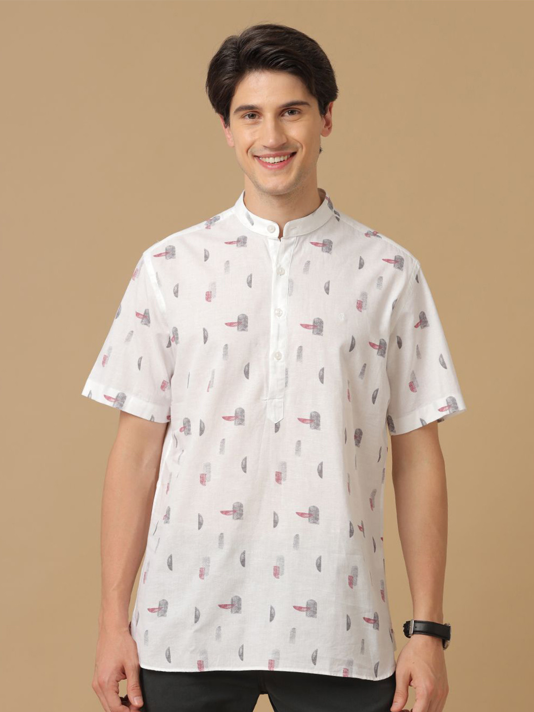 

CAVALLO by Linen Club Men Contemporary Slim Fit Opaque Printed Casual Shirt, White